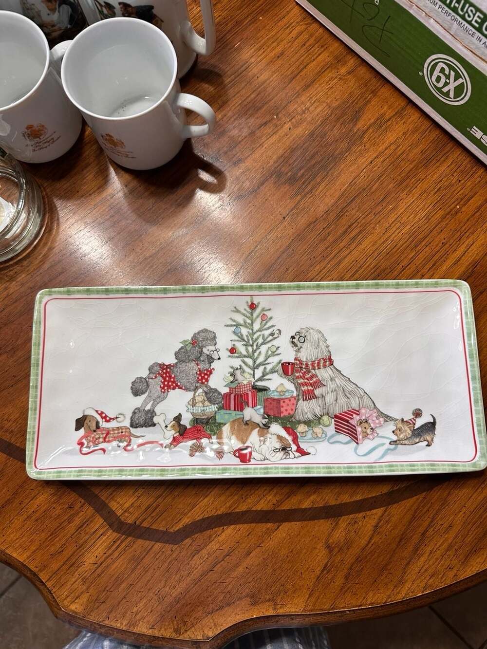 Pier 1 Ironstone Christmas Morning Pups Platter Serving Tray Puppies Dogs